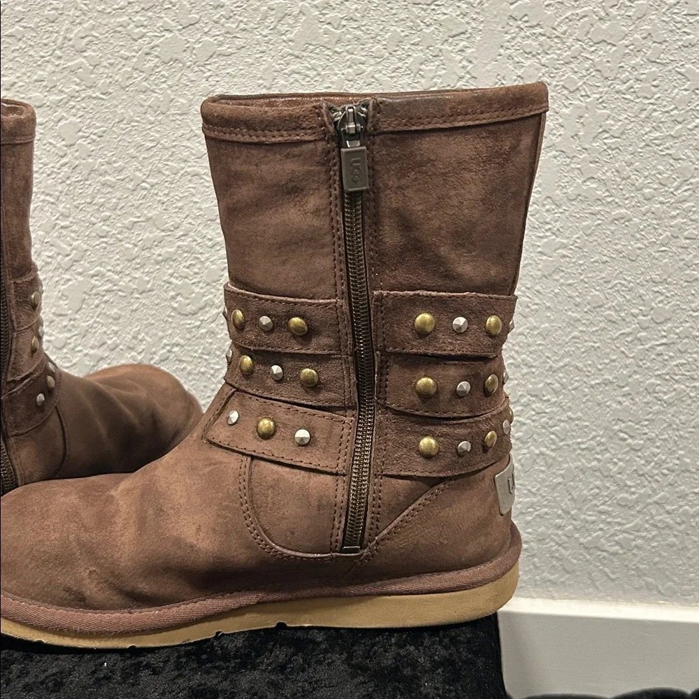 UGG Brown Suede Studded Shearling-Lined Winter Boots - Picture 5 of 7